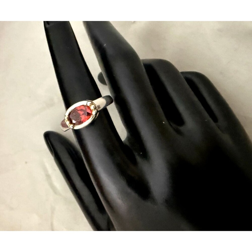 New Vintage SAS Sterling Silver Oval Red Garnet Ring – Size 7.5 – 6.5g